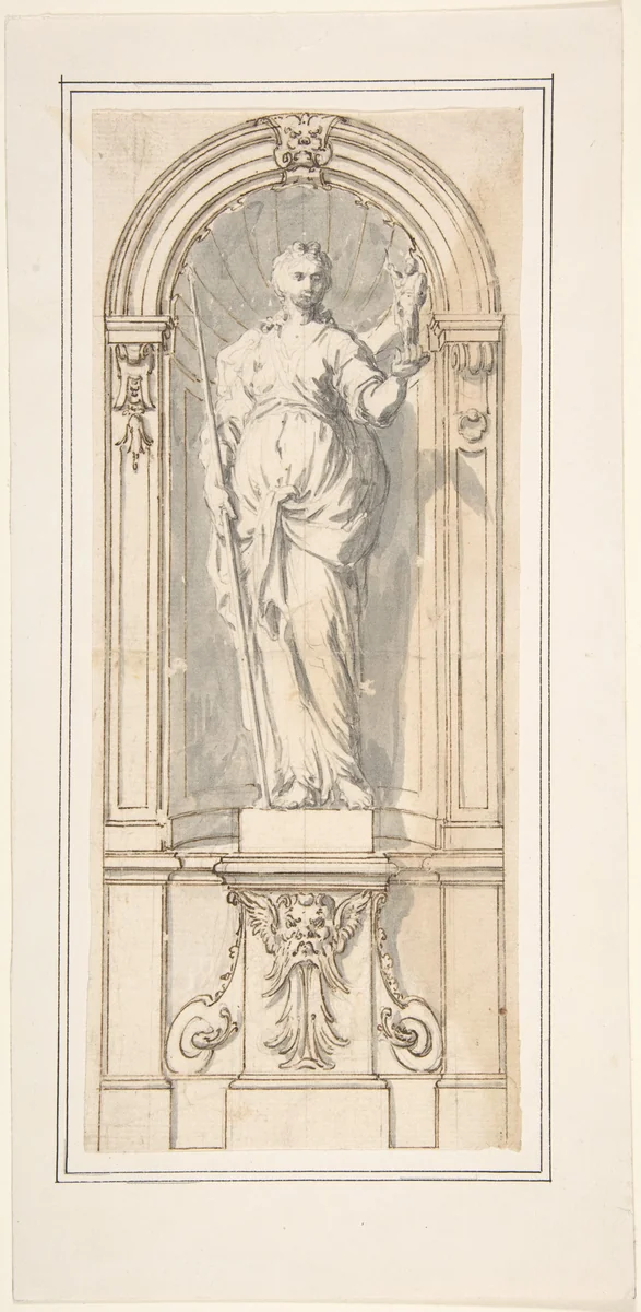 Classical Niche with Figure of a Woman by anonymous, drawing, 1700-1800