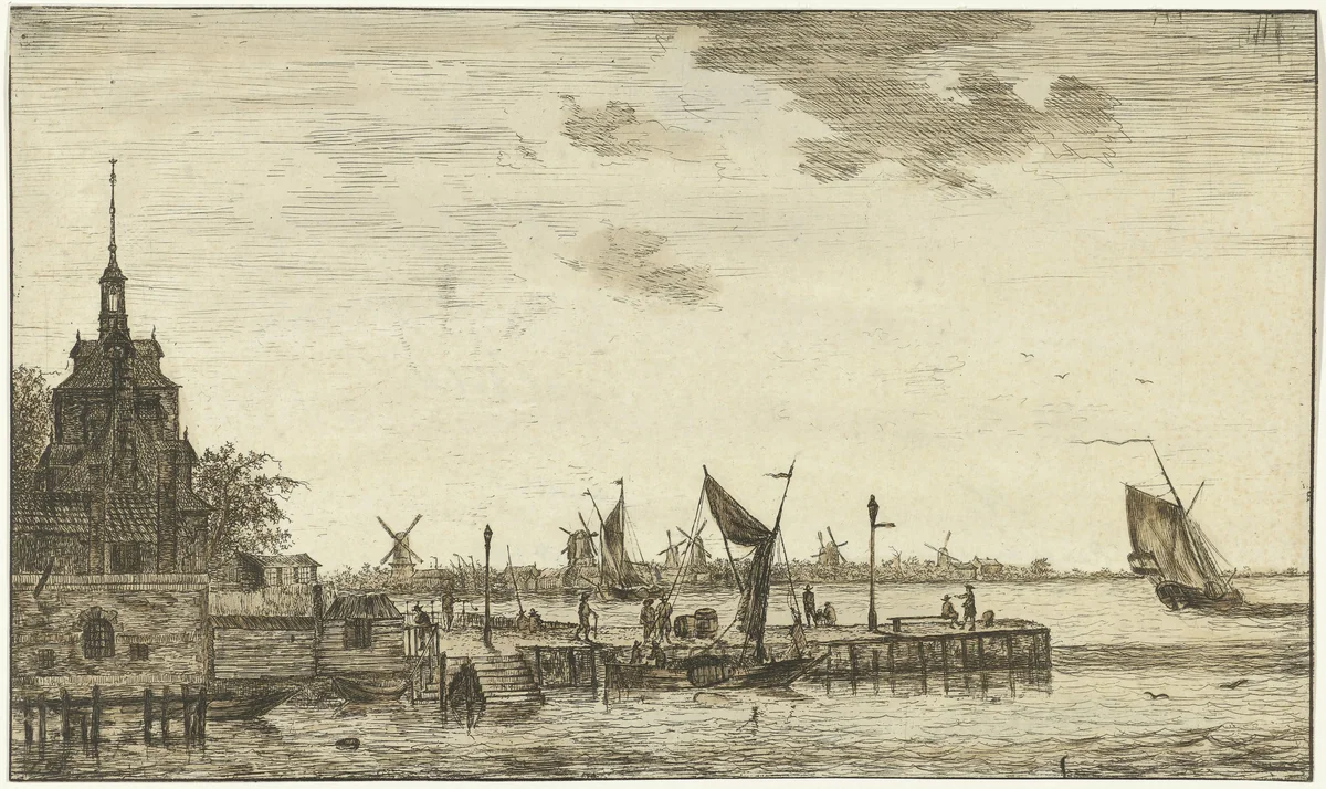 Havengezicht op het Oude Hooft te Rotterdam by Hendrik Kobell, print, 1768