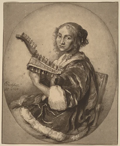 Lady with Double-Headed Lute by Cornelis Ploos van Amstel, print, 1781