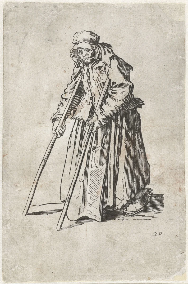 Bedelares met krukken by anonymous, print, 1622-1670