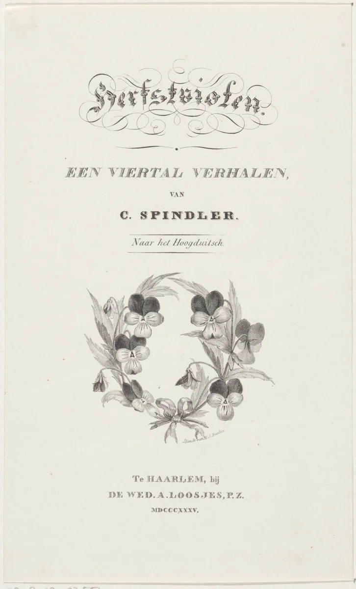 Krans van violen by anonymous, print, 1835