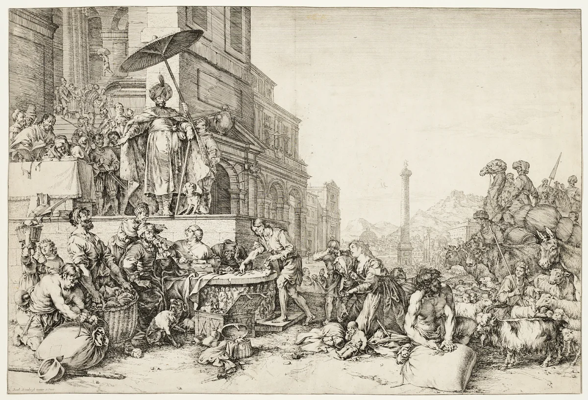 Joseph Distributing Grain to Egypt by Bartholomeus Breenbergh, print, 1644
