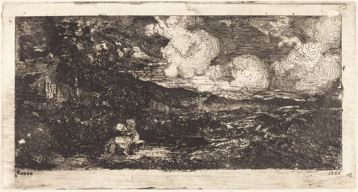 Cavalier Galopant (Galloping Horseman) by Odilon Redon, print, 1866