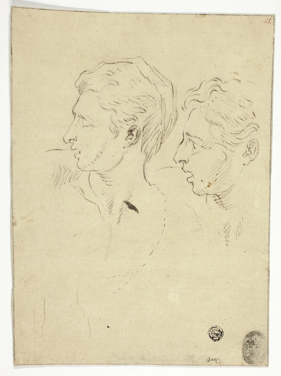 Sketch of Two Men Turning Left by Unknown Artist, drawing, 1600-1699