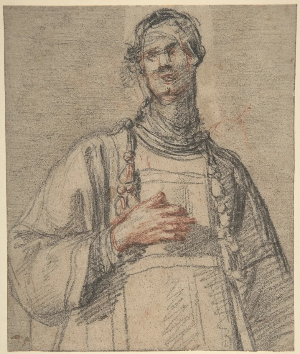 Figure of a Cleric in Half-Length by Jacopo Confortini, drawing, 1600-1699
