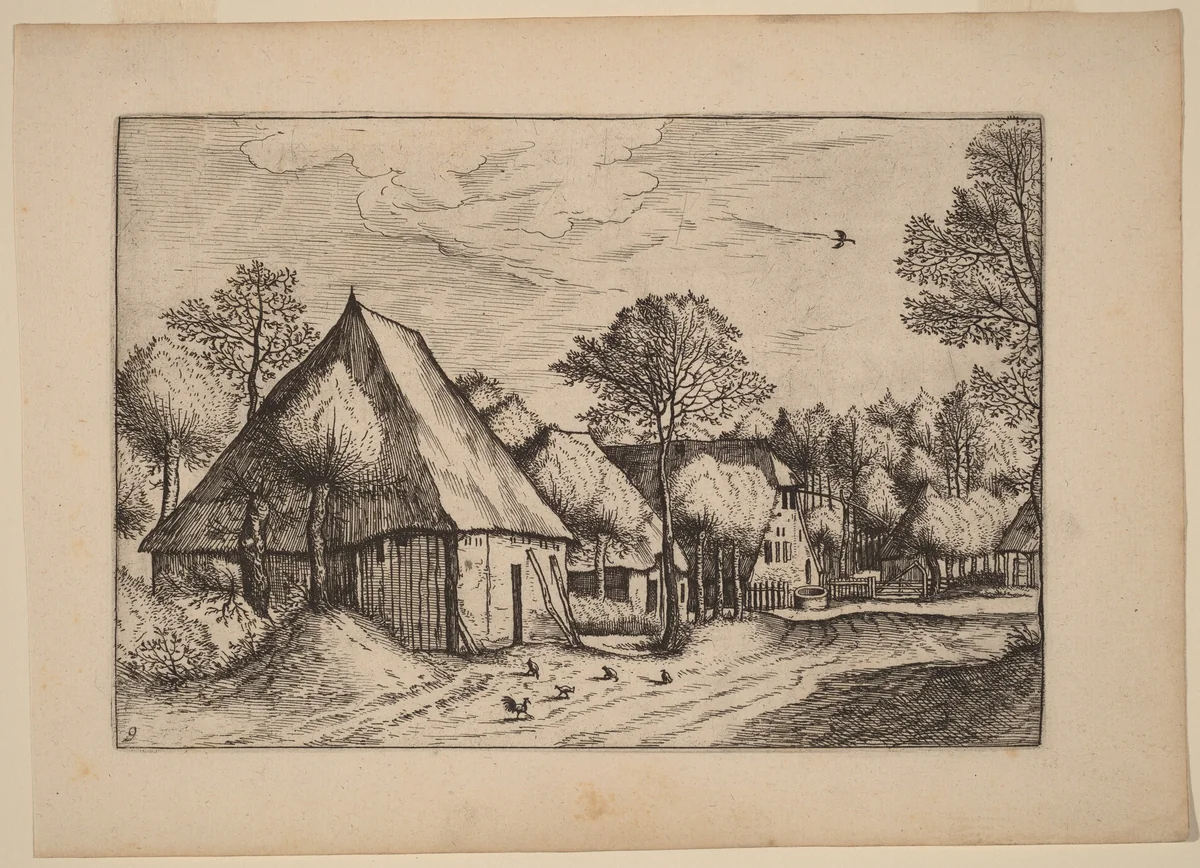 A Farmyard with a Draw Well by Johannes van Doetechum; Lucas van Doetechum; Master of the Small Landscapes, print, 1676
