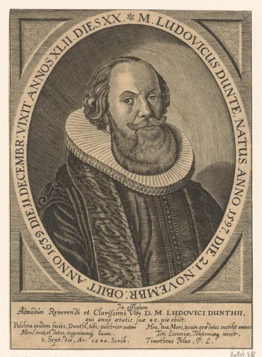 Portret van Ludovicus Dunte op 42-jarige leeftijd by Johann Koch, print, 1640