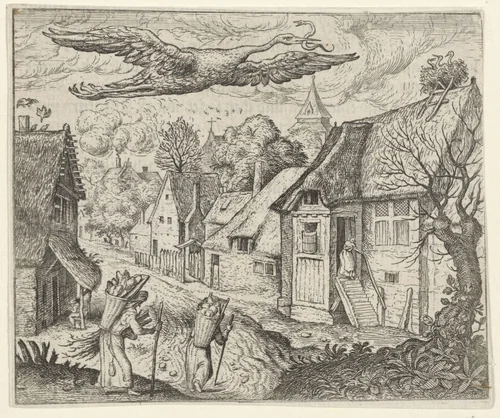 Fabel van de oude ooievaar by Aegidius Sadeler, print, 1608