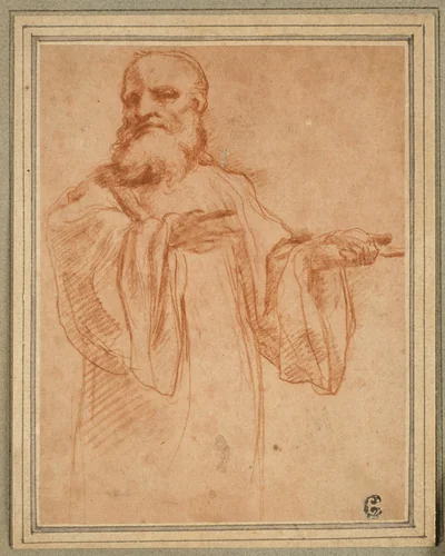 St. Benedict Gesturing to the Left: Study for the Coronation of the Virgin by Antonio Allegri, drawing, 1520-1523
