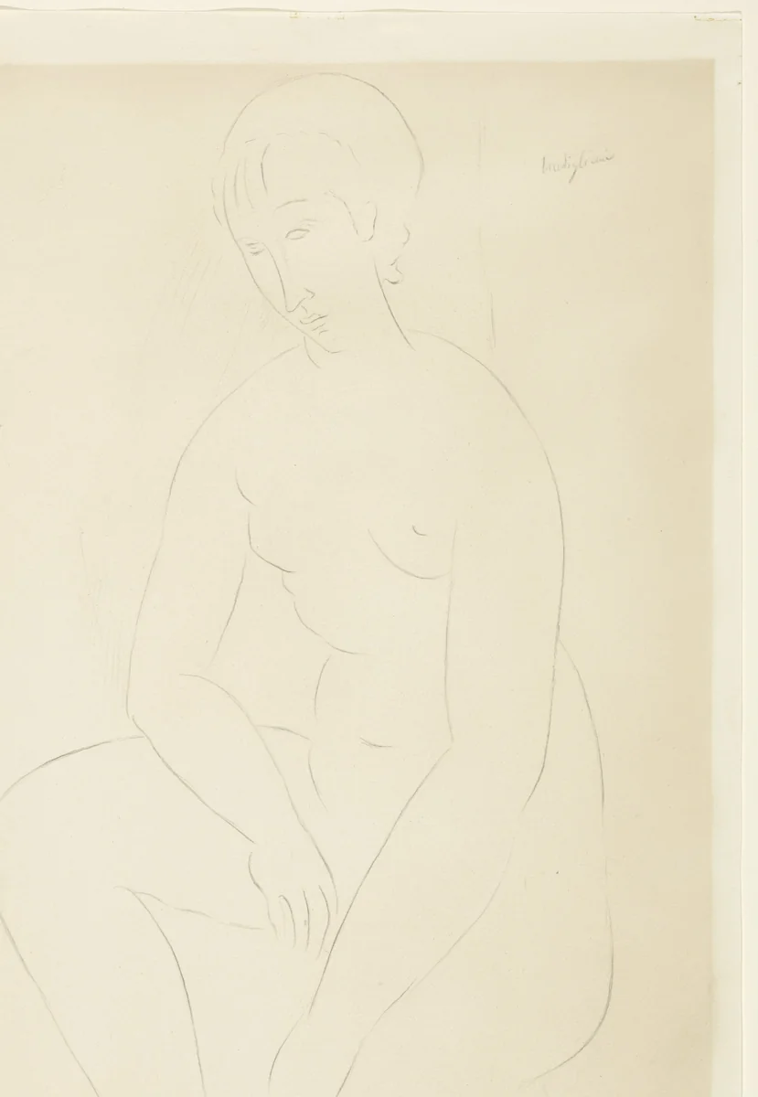 Knielend naakt by anonymous, drawing, 1900-1950