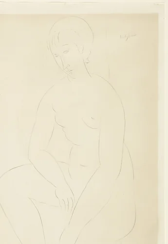 Knielend naakt by anonymous, drawing, 1900-1950