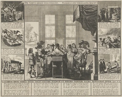 Lazarus en de rijke man by Pieter Nolpe, print, 1623-1652