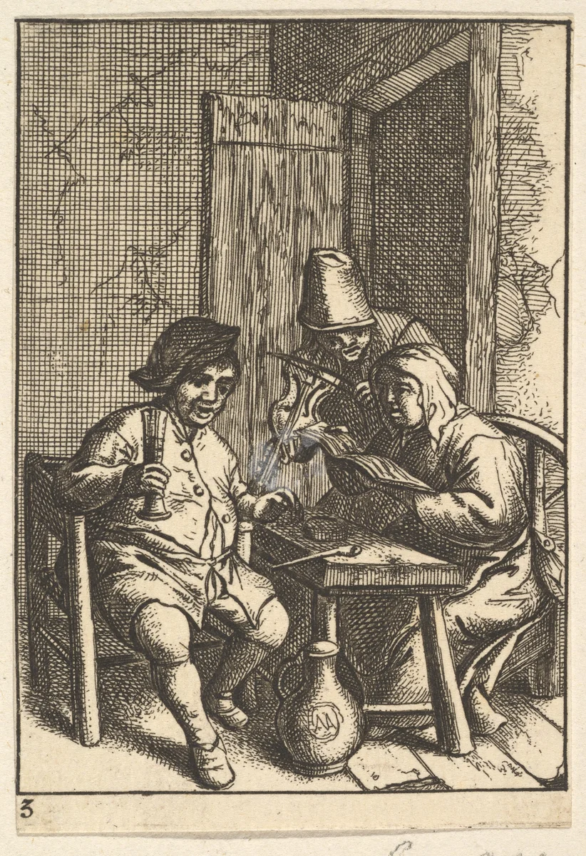 Singing Couple and Violin by Adriaen van Ostade, print, 1610-1685