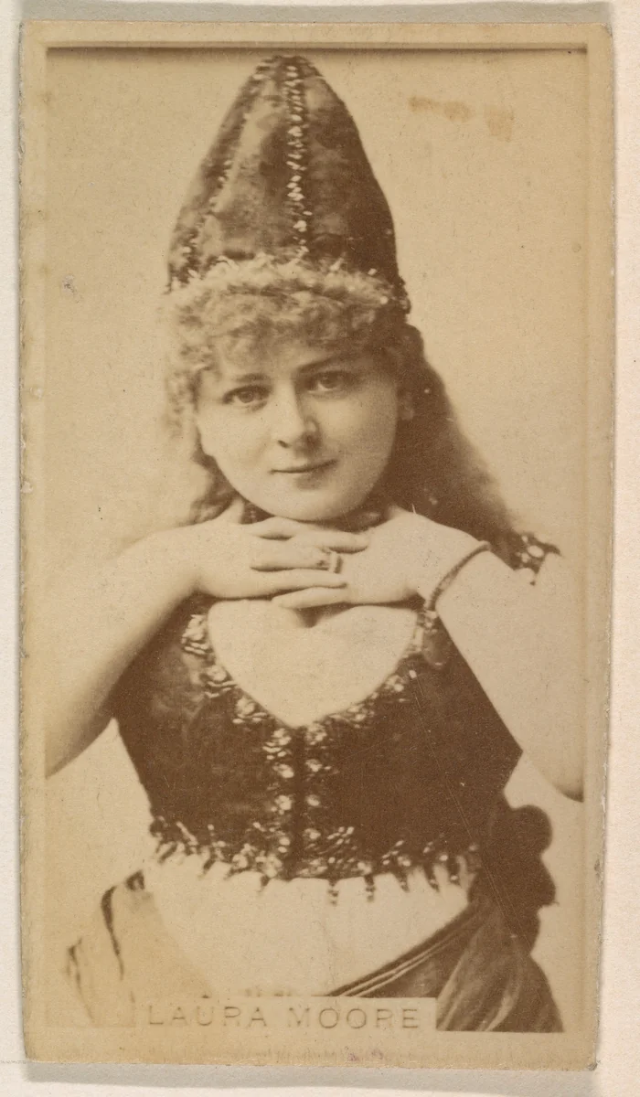 Laura Moore, from the Actresses series (N245) issued by Kinney Brothers to promote Sweet Caporal Cigarettes by Kinney Brothers Tobacco Company, photograph, 1890