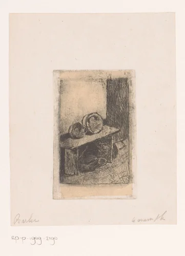 Tafel met keukengerei by W.F. Barber, print, 1850-1909