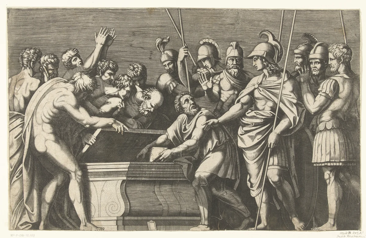 Alexander de Grote laat de werken van Homerus veilig opbergen by anonymous, print, 1515-1575