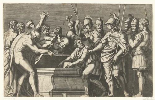 Alexander de Grote laat de werken van Homerus veilig opbergen by anonymous, print, 1515-1575