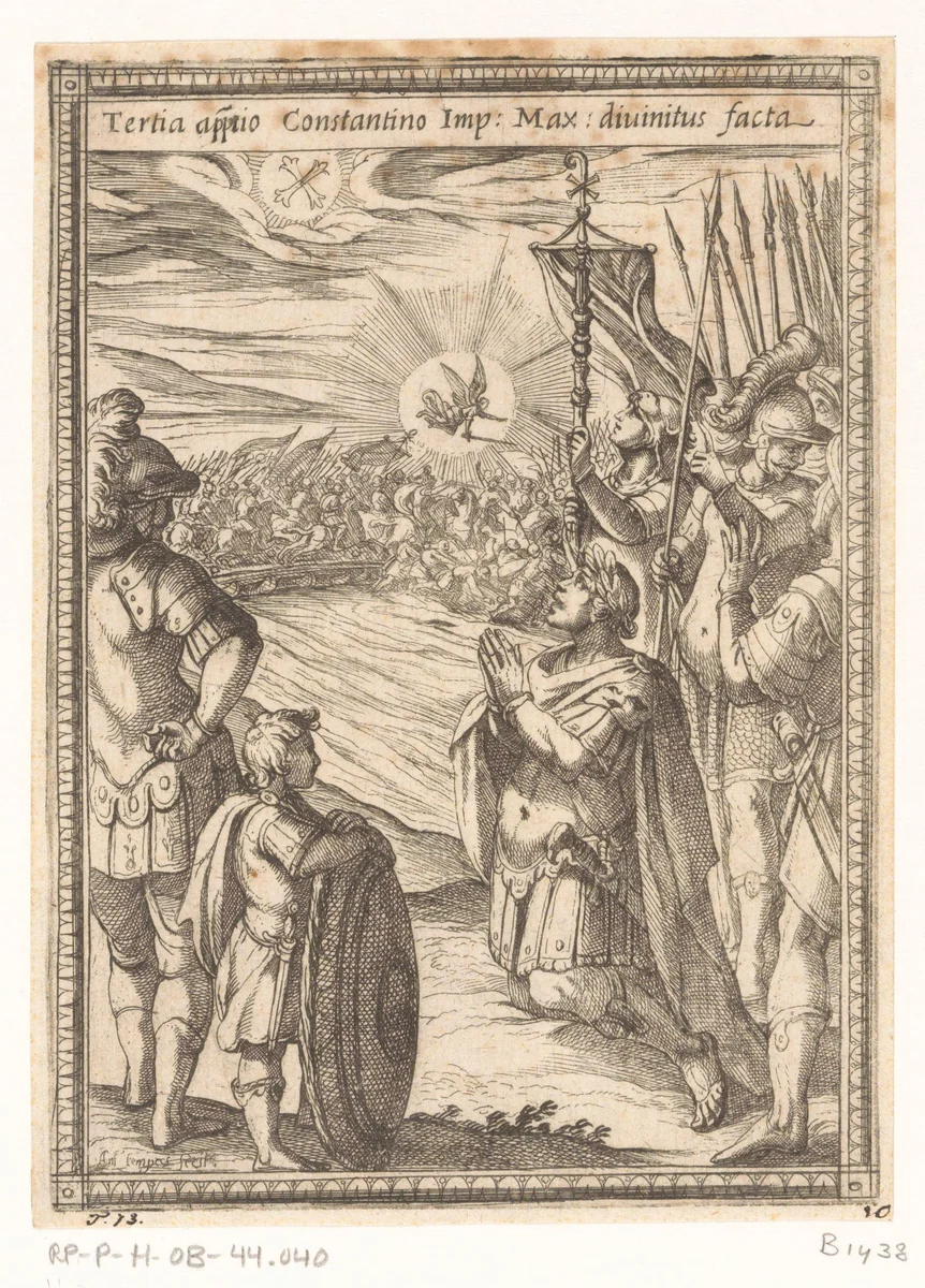 Derde verschijning van het kruis aan Constantijn by Unknown, print, 1565-1630