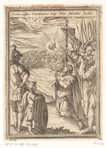 Derde verschijning van het kruis aan Constantijn by Unknown, print, 1565-1630