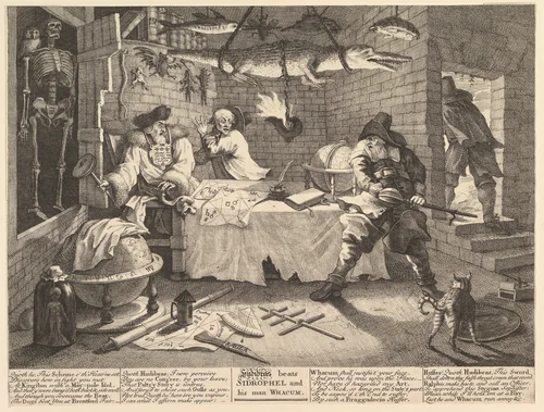 Hudibras beats Sidrophel and his man Whacum (Twelve Large Illustrations for Samuel Butler's Hudibras, Plate 8) by William Hogarth, print, 1725-1726