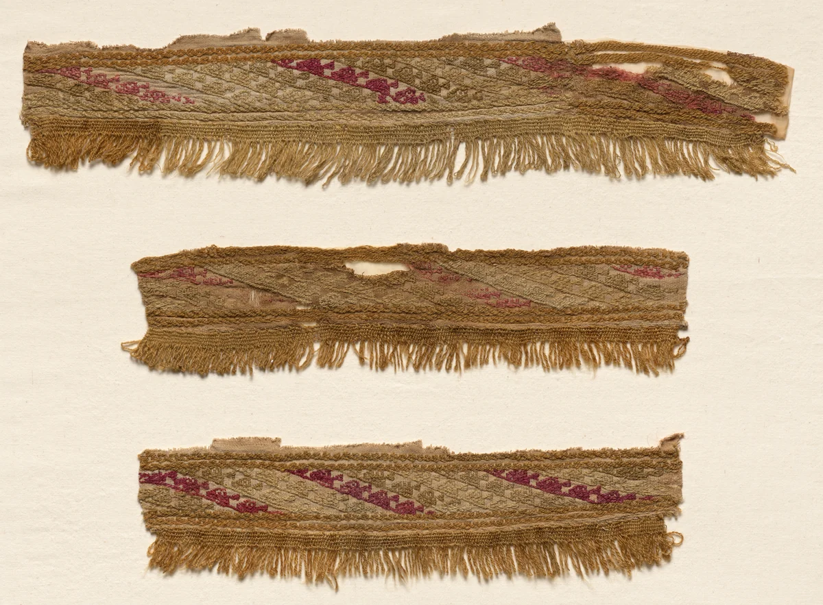 Three Border Fragments by Unknown, textile, 1100-1400