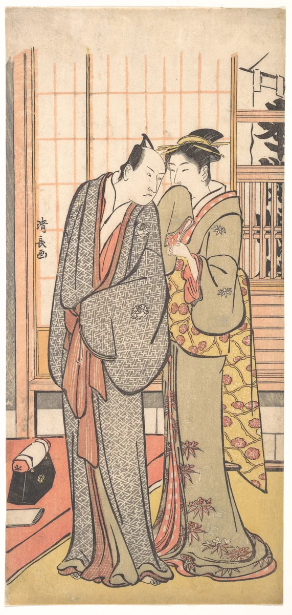 Ichikawa Yaozo III with a Lady by Torii Kiyonaga (鳥居清長), print, 1775-1795