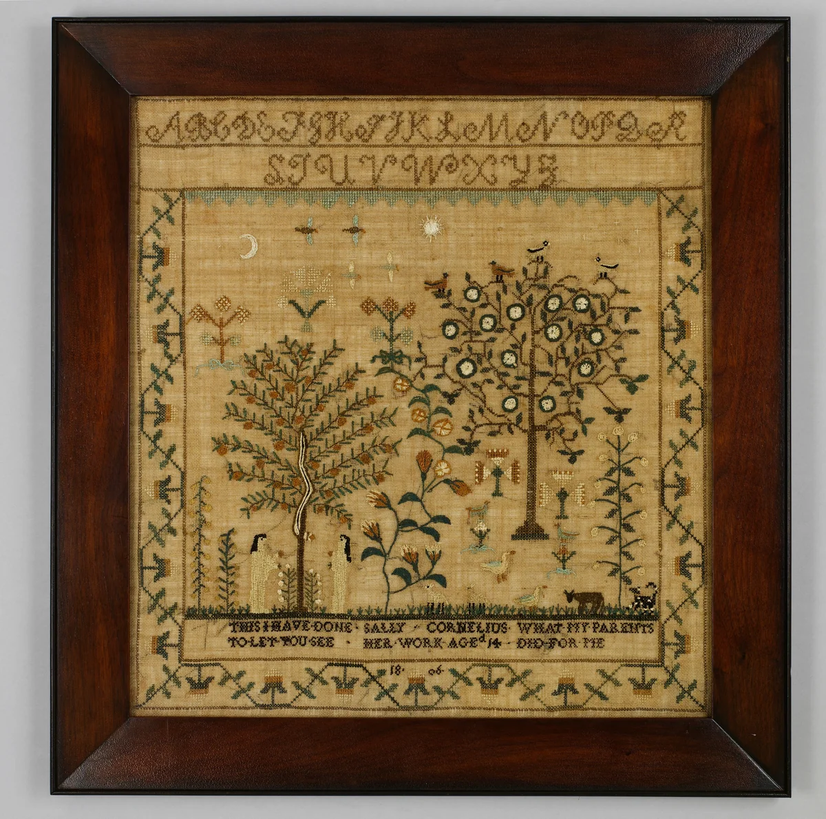Embroidered sampler by Sally Cornelius, artwork, 1806