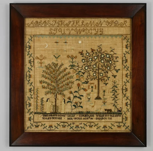 Embroidered sampler by Sally Cornelius, artwork, 1806
