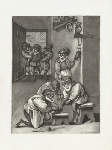 Aap als chirurg by anonymous, print, 1670-1713