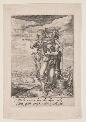 The Archer and the Milkmaid by Jacques de Gheyn II, print, 1610