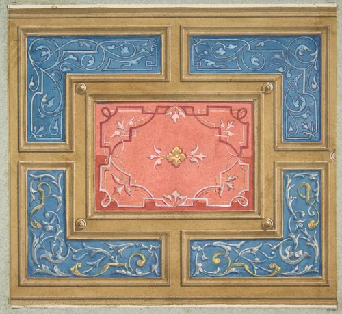 Design for a coffered ceiling with painted panels by Jules-Edmond-Charles Lachaise, drawing, 1840-1897