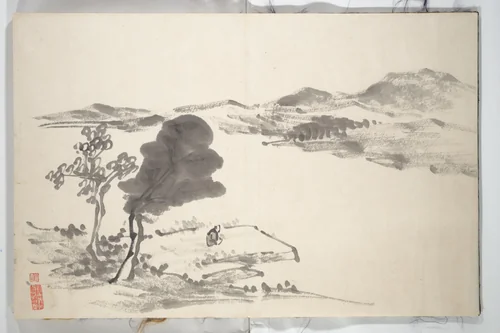 Untitled Picture Album of Fifteen Ink Paintings 對山先生山水画譜(たいざん せんせい さんすいがふ) by Hine Taizan (日根對山), book, 1845-1855
