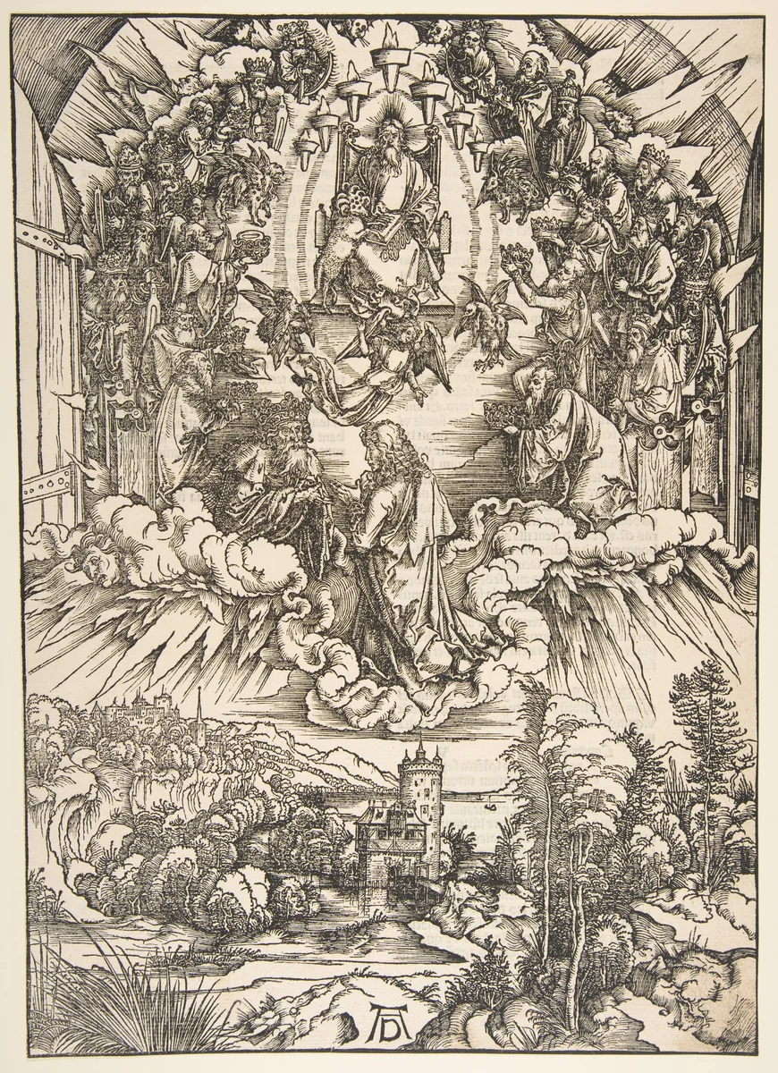 Saint John Before God and the Elders, from "The Apocalypse" by Albrecht Dürer, print, 1511