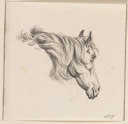 Hoofd van een paard, naar rechts by Jean Bernard, drawing, 1817