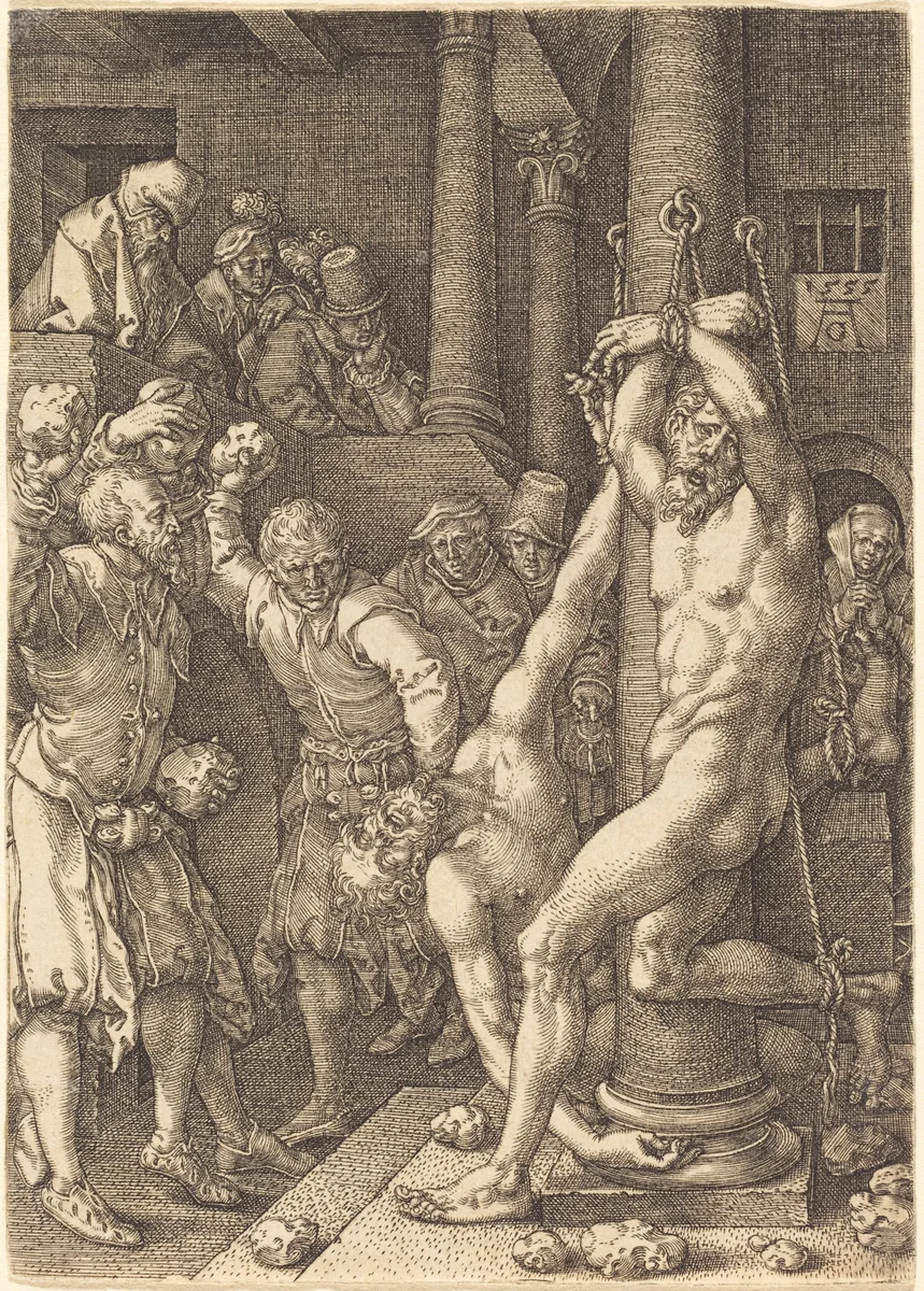 The Two Elders Stoned by the People by Heinrich Aldegrever, print, 1555