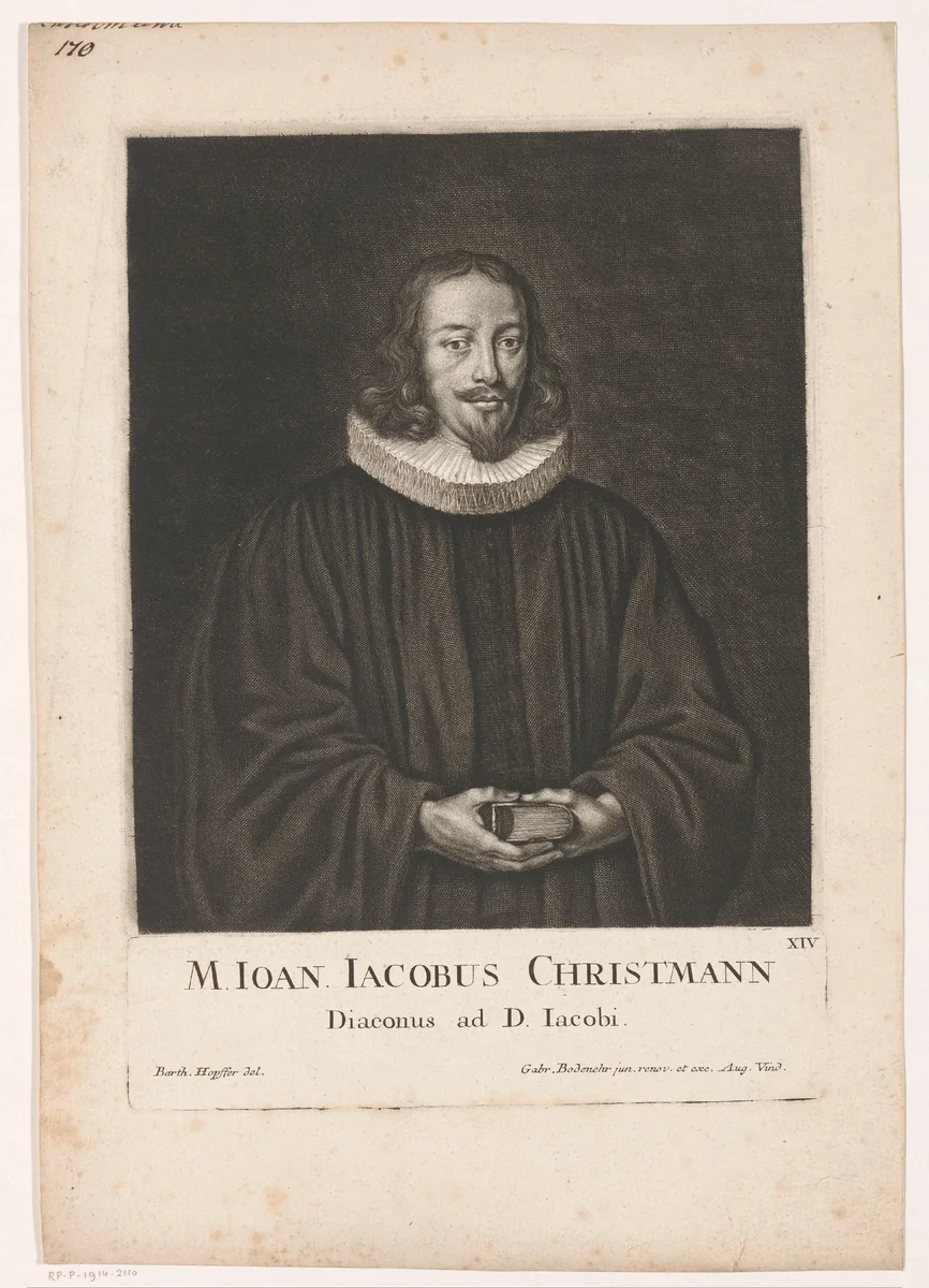 Portret van Johann Jacob Christmann by Bartholomäus Kilian, print, 1656
