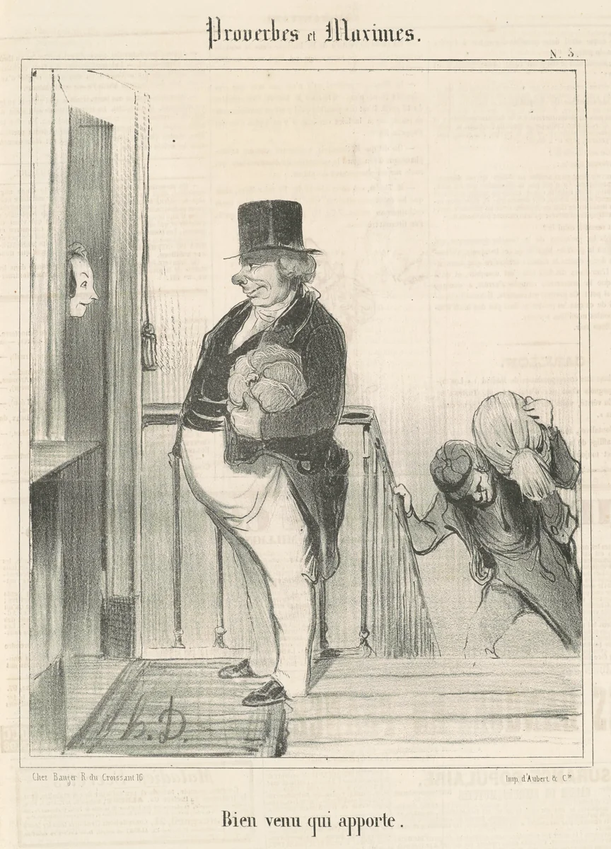 Bien venu qui apporte by Honoré Daumier, print, 1840