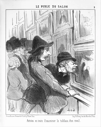 Artists Examining the Work of a Rival (Artistes en train d'examiner le tableau d'un rival), from Le Public du Salon, published in "Le Charivari" by Honoré Daumier, print, 1852