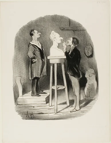 Monsieur Filochard, ex shopkeeper, retired, feels the need of passing on his bust in marble to even remotest posterity, plate 68 from Les Bons bourgeois by Honoré-Victorin Daumier, print, 1847