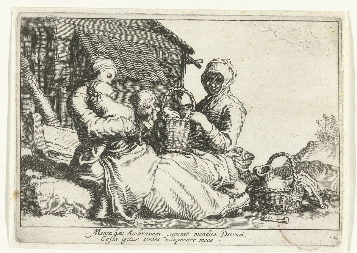 Twee boerinnen by Cornelis Bloemaert, print, 1625