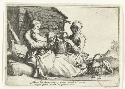Twee boerinnen by Cornelis Bloemaert, print, 1625