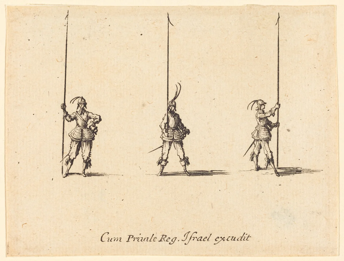Drill with Raised Pikes by Jacques Callot, print, 1634-1635