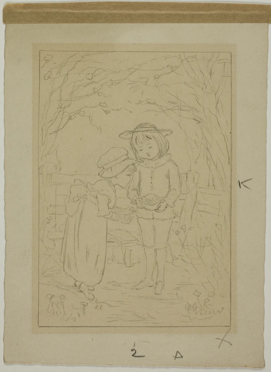 Discovery of Bird's Nest by Kate Greenaway, drawing, 1866-1901