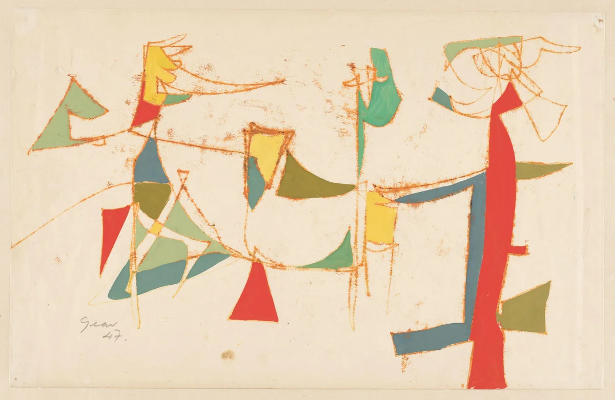 Abstracte compositie met geometrische figuren by William Gear, drawing, 1947