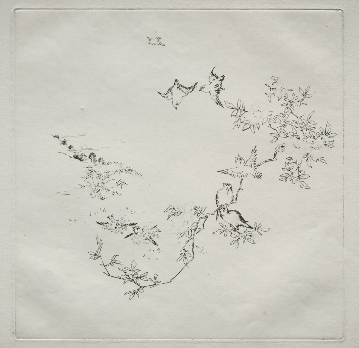 Parisian Service (Haviland service): Sunrise (no. 12) by Félix Bracquemond, print, 1875