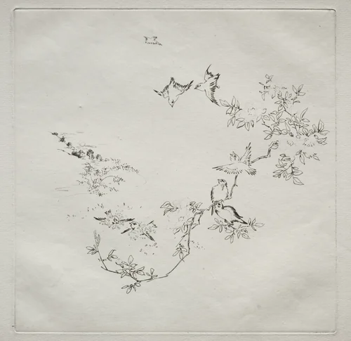 Parisian Service (Haviland service): Sunrise (no. 12) by Félix Bracquemond, print, 1875