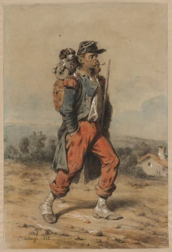 Soldier with Dog by Joseph-Louis-Hippolyte Bellangé, drawing, 1853