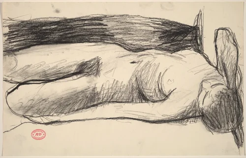 Untitled [reclining nude with her right hand behind her head] by Richard Diebenkorn, drawing, 1955-1967