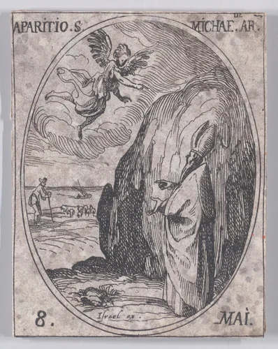 L'Apparition de S. Michel, archange (The Apparition of St. Michael, Archangel), May 8th, from "Les Images De Tous Les Saincts et Saintes de L'Année" (Images of All of the Saints and Religious Events of the Year) by Jacques Callot, print, 1636