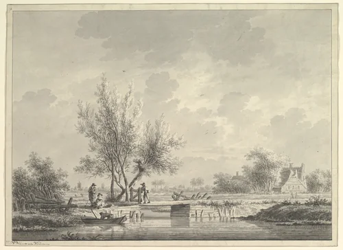 View of a Bridge in the Dutch Countryside with Figures by Nicolaas Wicart, drawing, 1765-1815